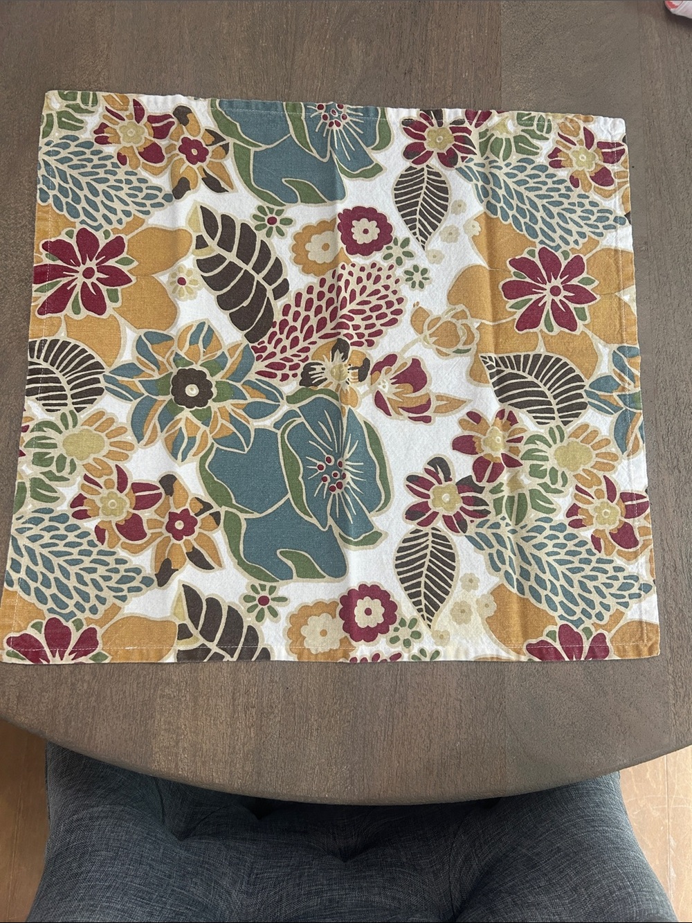 Pier 1 Floral Cotton Napkins in Teal, Mustard, Burgundy and Brown
